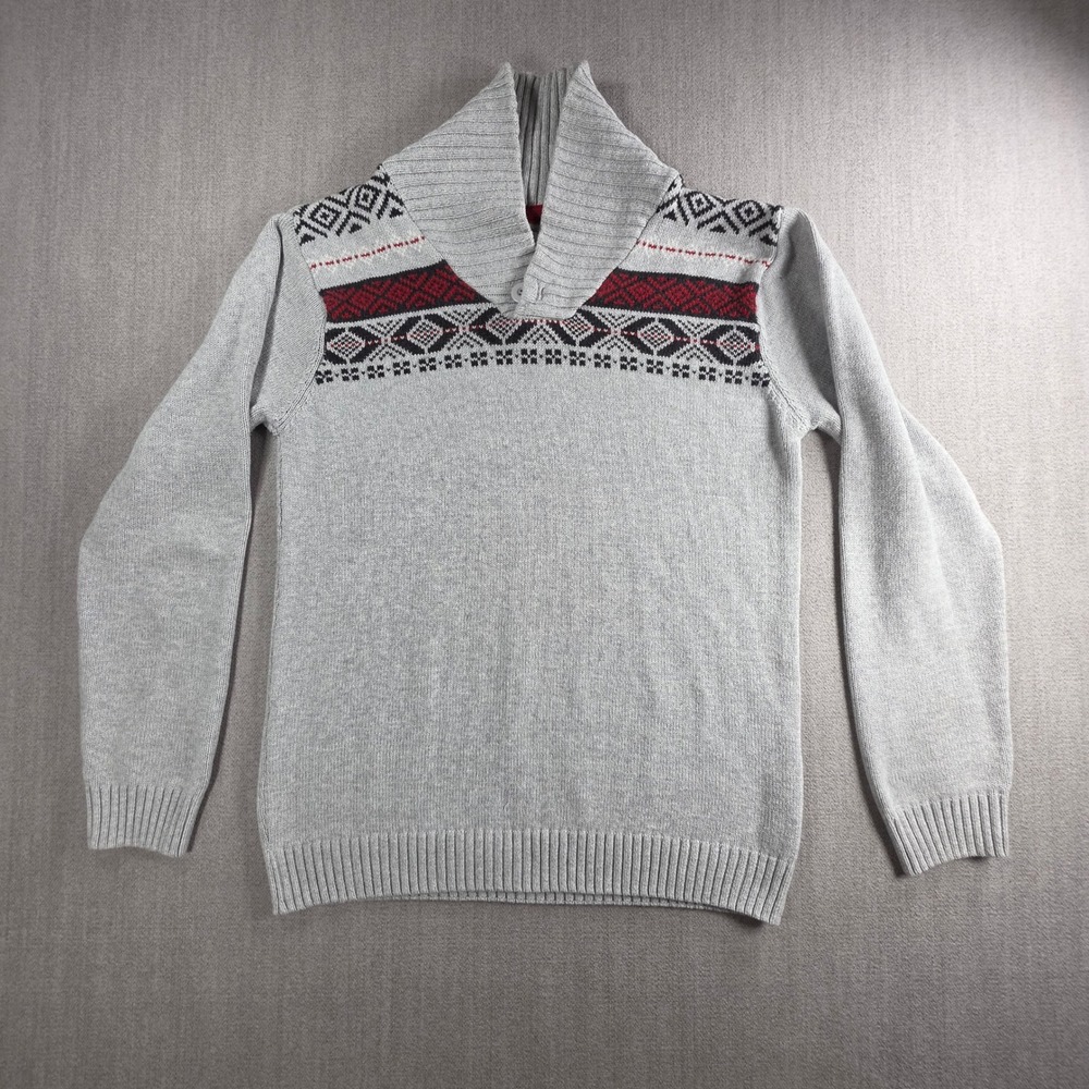 Silverlake‎ Sweater Mens XL Grey Fair Isle Shawl Collar Cotton Blend Knit